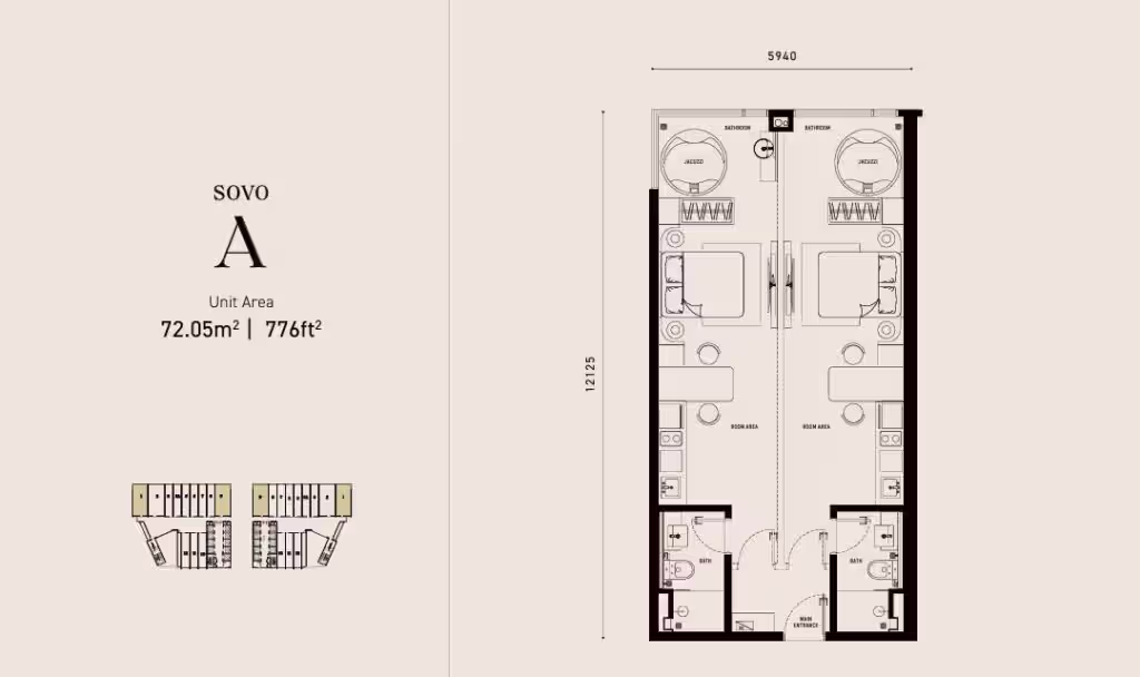 Armani Hallson SOVO type A floor plan with buildup 776sf