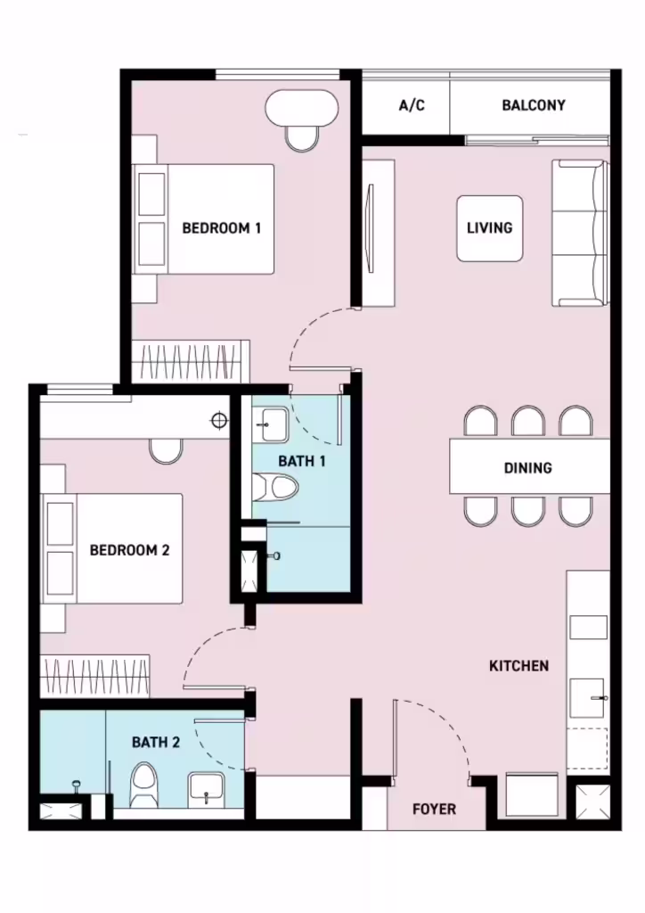 SWNK Houze Type D floor plan 818 sq ft 2-bedroom layout BBCC Kuala Lumpur